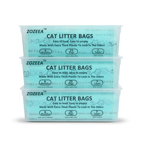 ZOZEEA Upgraded 3 Pack Cat Litter Refill Bags Compatible with Genie Easy Roll Litter Bin, Enhanced Odor Control, Extra Thickness & Leak-Proof, 75 Count Bags Long Lasting Cat Bag Cartridge
