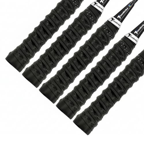Image of Perforated Anti-Slip Racket Grip Tape - Pack of 5 (Multi-Color) | Overgrip for Tennis, Badminton, Squash & Pickleball | Sweat-Absorbent Foam Cushion Grip (Black Forest)