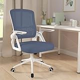 naspaluro Silla de Oficina con Reposabrazos Plegables, Silla Escritorio Ergonómica, Giratoria Ordenador de Malla, Soporte Lumbar, Regulable en Altura, Adecuada para la Oficina en Casa, Azul Oscuro