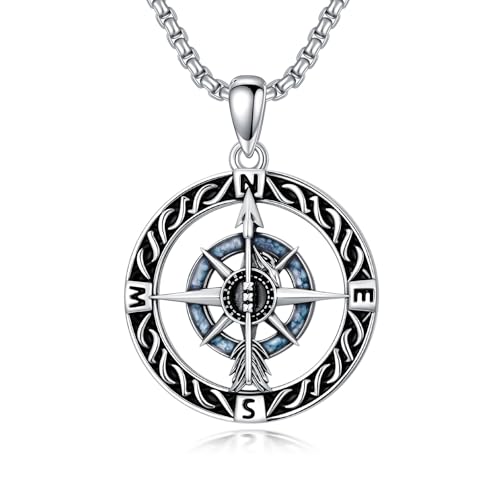 PROESS Compass Necklace for Men Women 925 Sterling Silver Arrow Necklace with Turquoise Compass Pendant Jewelry Gift for Graduation Travel Jewelry Gift by PROESS - Used condition - US$44.51