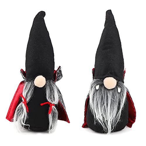 Jodsen Halloween Gnome Plush Scandinavian Tomte Swedish Dwarf Ornaments,Spooky Santa Tomte Decorations Home Ornament Gnomes Ornament with Black Witch Cloak Hat for Party Decoration (Halloween)