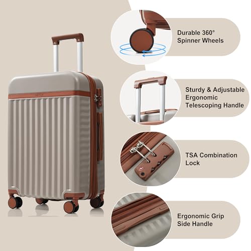 Image of Hardshell Luggage, Lightweight Suitcase with Spinner Wheels, KHAKI+USB