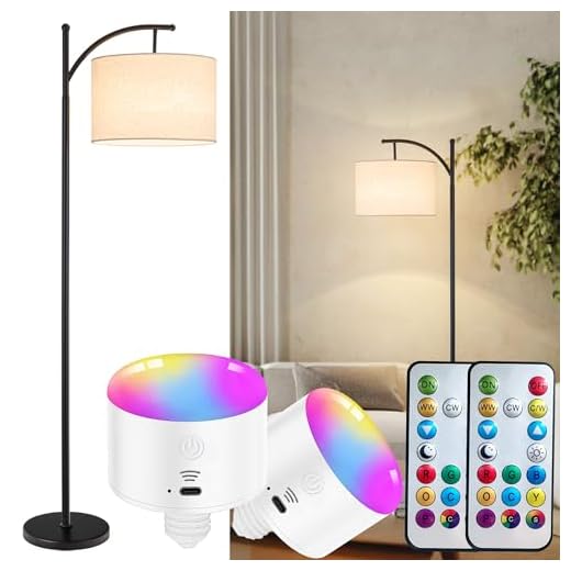 Battery Operated Cordless Floor Lamp with Remote Control For Bedroom, Dimmable Floor Lamp Modern Tall Standing Floor Lamp with Linen Lampshade For Living Room, 3 Color Temperatures LED Bulb Included