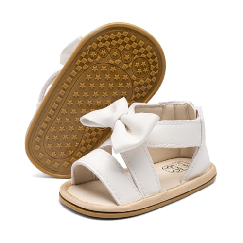 Image of Meckior Baby Toddler Infant Girls PU Leather Soft Open Toe Summer Sandals Flower Princess Flat Shoes
