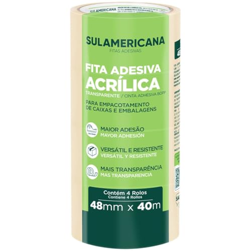 Fita para Empacotamento, Sulamericana, PP, 48mm X 40, Metros, Transparente, Caixa com 04 Unidades, A