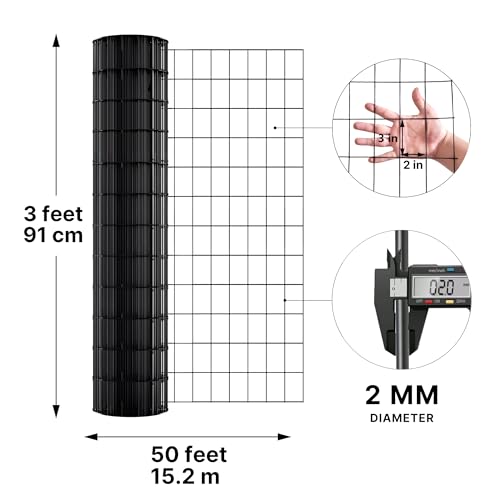 Thealyn Gartenzaungitter, 91 cm x 15,2 m für 4 ft Zaunpfosten, 5cm * 7,5cm Löcher, feuerverzinkte Maschendrahtumzäunung, 2mm PVC-beschichteter geschweißter Drahtzaun Käfig Geflügelnetz Garten