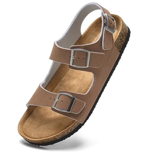 Torotto Womens Sandals with Cork Footbed Open Toe Adjustable Webbing Athletic Slides Sandals for Walking | Beach | Indoor Outdoor, 750/Khaki, 5.5 UK