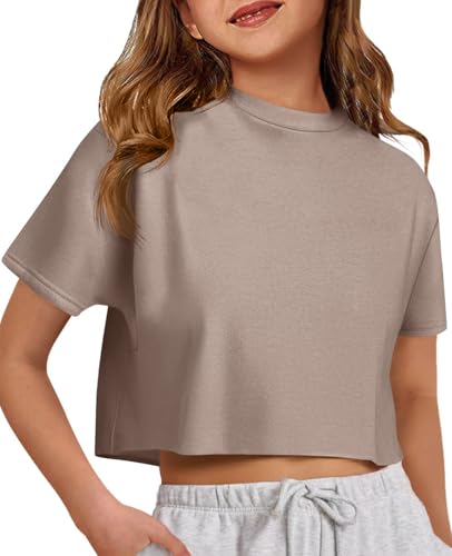 Image of ZDC Girls Athletic Oversized Crop Tops Kids Drop Shoulder Short Sleeve T Shirts Workout Tees