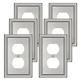 6 Pack Duplex Outlet Covers Wall Plates, Brushed Nickel Metal Electric Receptacle Cover, Classic Decorative Switch Plate and Outlet Cover, 1 Gang Wall Plate for Electrical Outlets