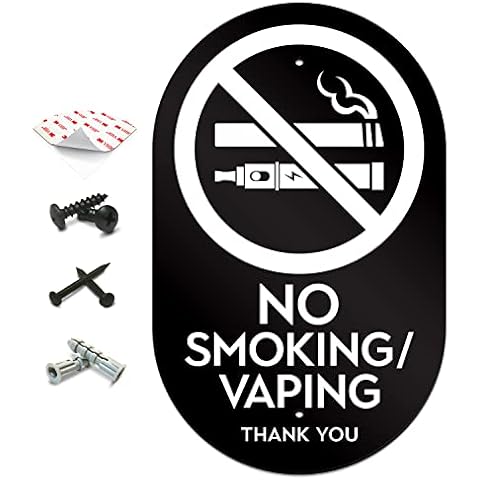 SignSeries No Smoking Signs for Business – Durable and Reliable No Smoking Sign – Easy to Read Office Sign – 1/8" DiBond Aluminum No Smoking No Vaping Sign – White Letters on Black Plate (No Cover