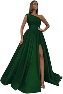 kidadndy One Shoulder Prom Dresses Long 2024 New Satin Ball Gowns Formal Evening Dress with Slit,R13
