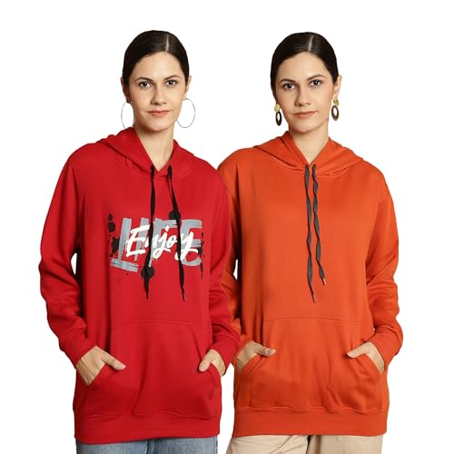 Image of Mack Jonney Printed Hooded Cotton Fleece Sweatshirt for Women (Pack of 2)-MACK50840