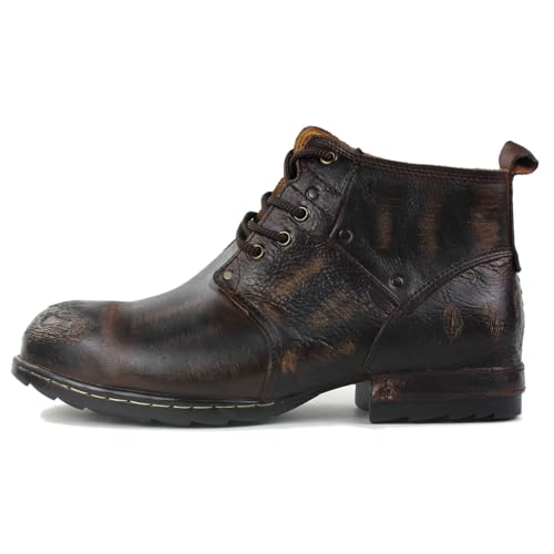 Image of OSSTONE Moto Boots for Men Fashion lace-up Leather Chukka Boots Casual Shoes Metal Cleats OS-6015-3-A-US-R Metal Black