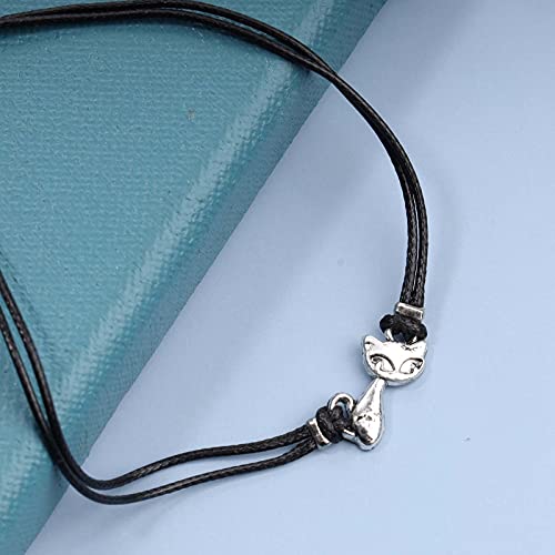 Boho Cat Bracelet Black String Bracelet Double Strand Leather Cord Bracelet Hand Chain Jewelry for Women Cat Lover Gift4
