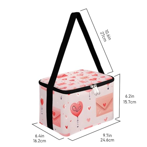 GzLeyigou Lunch Bags for Women Men 9 Cans,Love Messages Hot & Cold Food Delivery Bag Insulated Grocery Bag Insulated Lunch Box Valentine's Day Element Cooler Bag for Office Work Picnic Beach