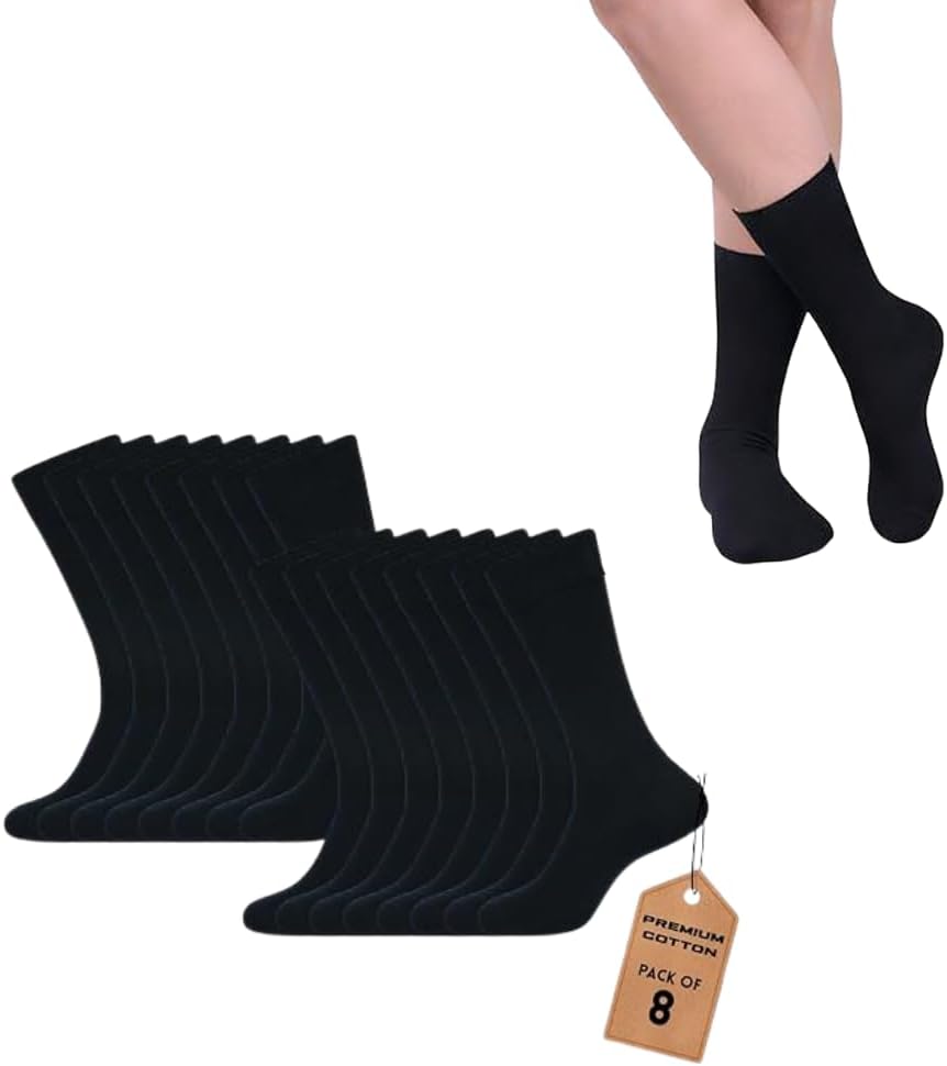 Dress Socks for Women Cotton Blend Cushioned Dress Socks Soft Solid Mid-Calf Running Socks