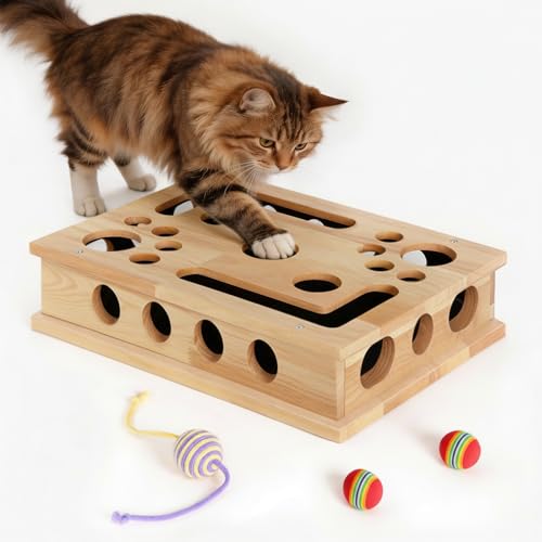 Upgraded Large Space Cat Scratch Puzzle Enrichment Box Not Easily Disassembled Cat Nail File Enrichment Box with Puzzle Bell Ball X2 Nail File Stress Free Alternative to Clippers and Grinders
