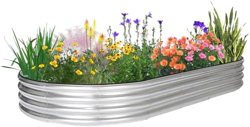 JERIA 8×4×1ft Oval Raised Garden Bed,Galvanized Raised Garden Bed...