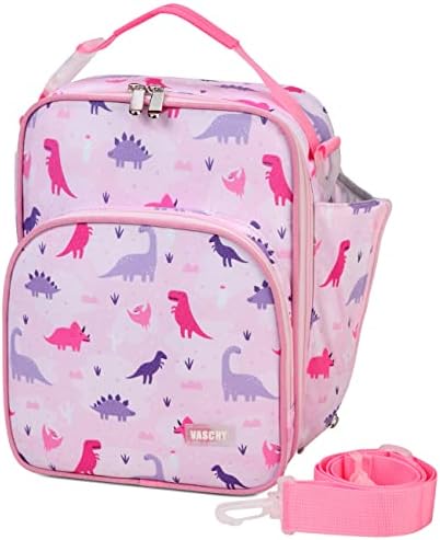 VASCHY Lunch Bag for Kids, 5.5L Insulated Lunch Box Bag for Girls Lightweight Thermal Lunch Tote Bag Portable Cooler Bag with Side Bottle Pocket and Shoulder Strap for School,Outdoor(Flamingo)