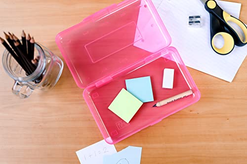 Plastic Pencil Box, Large Capacity Pencil Box For Girls, Hard Pencil Case, Clear Pencil Box With Snap Tight Lid, Crayon Box, Adults And Kids (Pink) #TOP6