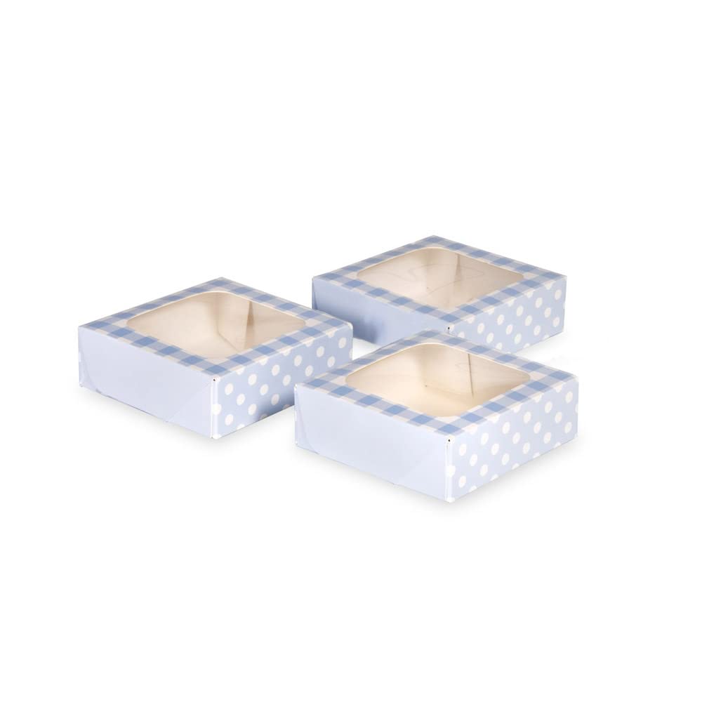 ‎Anniversary House 36pk 3-pack Blue Treat Boxes, Gingham and Polka Dot Print, Cookie and Favour Boxes, Strong, Sturdy, 3.8 x 11.4 x 11.4 CM, J160AMZ