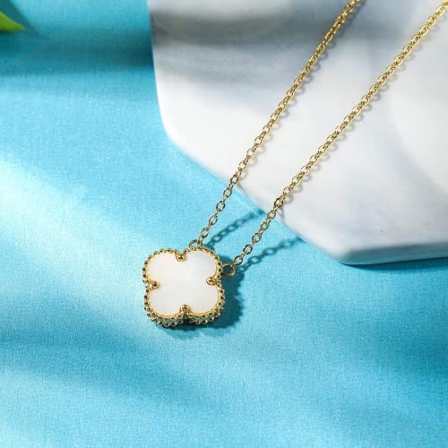18K Gold Plated Lucky Clover Sets Necklace Pendant Bracelet Earrings For Women Fashion Simple Cute Jewelry Womens Girls Gift(White) #TOP2