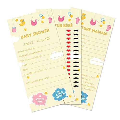 OLILLY - 30 Cartes de Jeu autour de Bébé et de la Future Maman pour Baby Shower (Jeu Mixte)