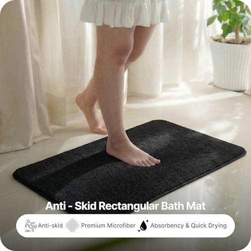 Image of Saral Home Solid Soft Microfibe Antiskid Bathmat 2Pc, Beige-Black. 35x50 cm