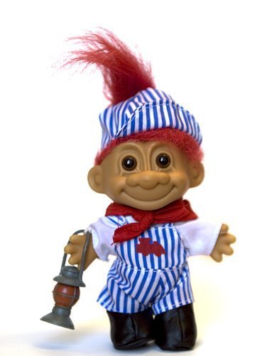 My Lucky Troll Train Conductor Troll Doll (Red Hair) by Russ Berrie