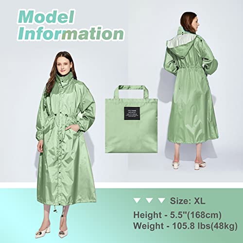 SOPPY Regenmäntel für Damen, winddicht Regenponcho, leichter Regenmäntel lange Regenjacke langer wasserdichter Mantel, schnell trocknend, Regenmäntel mit Kapuze für Damen, Minzgrün, XL
