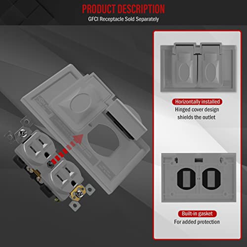 Enerlites Horizontal Duplex Weatherproof Wall Plate, Outdoor Electrical Outlet Cover, Standard Size 1-Gang 4.53” X 2.87”, Thermoplastic, 8821-Wph-Gy, Gray #TOP2