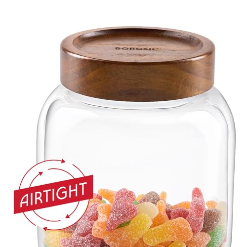 Image of Borosil Glass Jar with Acacia Wood Lid | Borosilicate Glass Storage Jar for Dry Fruits, Spices & Snacks | Airtight Glass Container for Kitchen & Pantry (Roundwood, 1500 ml)