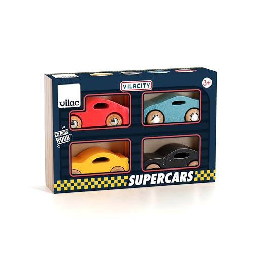 Coffret de 4 voitures en bois Super cars Vilacity - Vilac