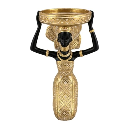 MagiDeal Porte-Bougie Figurine de Femme Africaine, Statuette Artistique pour Salle à Manger, Support de Bougie Polyvalent, décoration de Table pour, Or