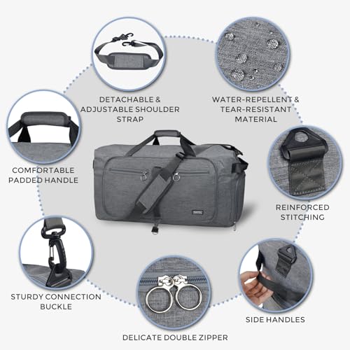 Image of Fmeida 65L Duffle Bag Foldable Travel Duffel Bags for Men Women Travel Bag | Shoes Compartment, 65L Large Capacity, Foldable, Packable, Water Repellent, Tear Resistant, for Traveling Gym Overnight Camp