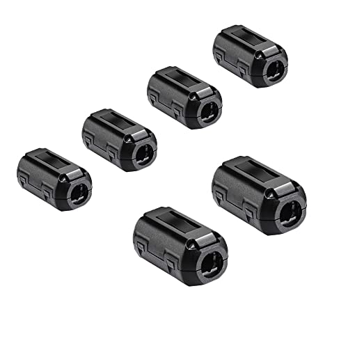Aiqeer 6 Piezas Set de Núcleo de Anillo de Ferrita, Clip de Cable Supresor de Ruido EMI RFI, Filtro de Alta Frecuencia Antiinterferencias (3.5 mm, 5 mm, 7 mm Diámetro Interior)
