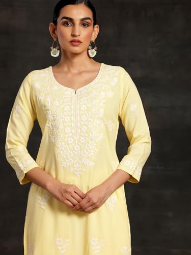 Image of Libas Womens Embroidered Viscose Straight Kurta for Women | Ethnic wear | Bridal Suit | Wedding Dress | Occasion wear