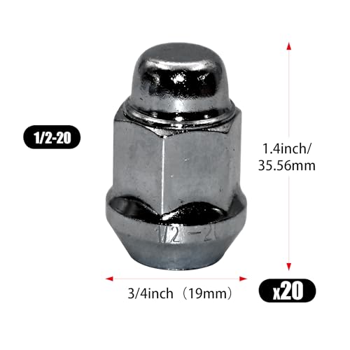 Image of 20pcs 1.4 inch Chrome 1 /2-20 Closed End Bulge Acorn Lug Nuts Cone Seat 19mm Hex Wheel Lug Nut Compatible with Cherokee Bronco Liberty Mustang Ranger Explorer YJ TJ KJ KK ZJ WJ WK XK MJ XJ