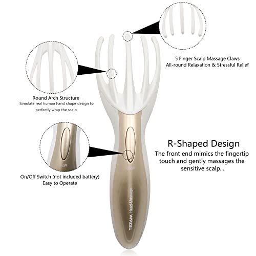 Tezam Electric Head Massager Neck Massage Octopus Scalp Stress Relax Spa Therapy Healing, Soft Resin Finger Gripper Claw Electronic Head Spa Vibration Scalp Massage Tool #TOP2