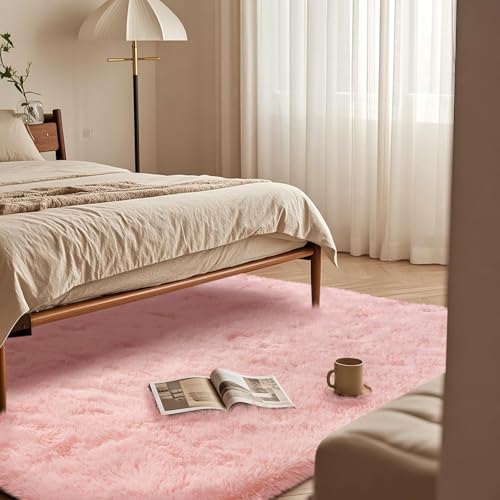 Pink Fluffy Rugs for Bedoom Girls, 3x5 Small Soft Faux Fur Area Rug - Cozy Fuzzy Plush Non-Slip Shaggy Carpet for Living Room, Kids Girls Room Home Dorm Nursery
