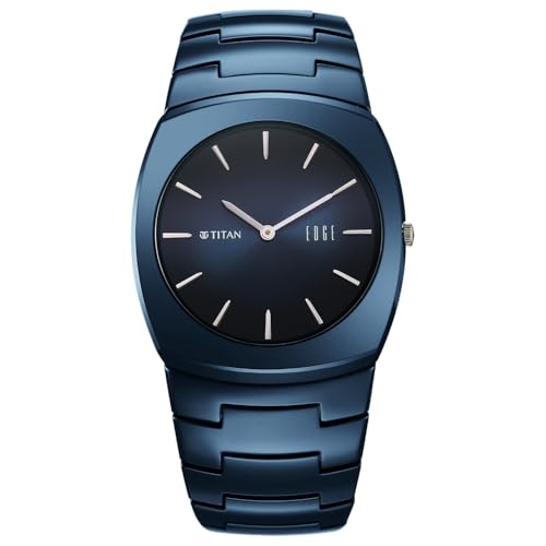 Image of EDGE Titan Fumage Quartz Analog with Blue Dial Blue Ceramic Strap Watch for Men - 10055QC01