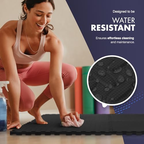 KAYMAN 8 Pack (60 X 60cm) Gym Floor Nonslip Mats, Interlocking, EVA Foam Exercise Floor Tiles for Home Workouts, Studio, Weights, Exercise and Yoga, Black, 31 sq ft
