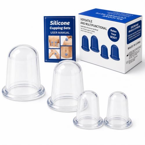 ELERA Silicone Cupping Therapy Set Transparent Massage Cups in 2 Sizes (2L & 2M) for Body Relaxation Cellulite & Home Wellness (Classic Straight 4-Pack)