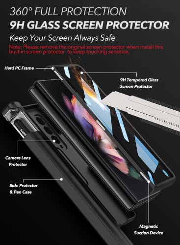 ELEPIK Shield Series Case for Galaxy Z Fold 4 with Built-in Tempered Glass Screen Protector, Closed S Pen Holder [Avoid S Pen Lost], Hinge Protector, Kickstand, Wireless Charging (Green)