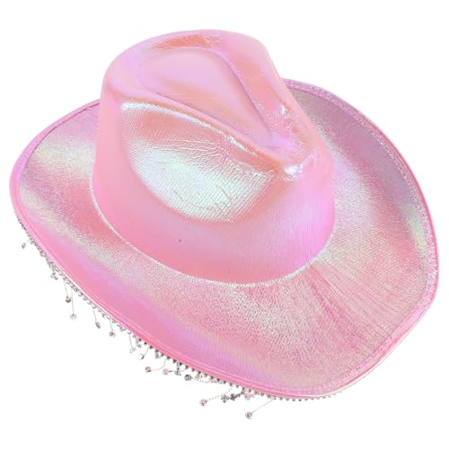 Chapeau de cowboy à paillettes rose avec franges accessoire déguisement