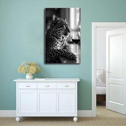 Tableau léopard buvant du vin 60x90 impression HD toile tendue