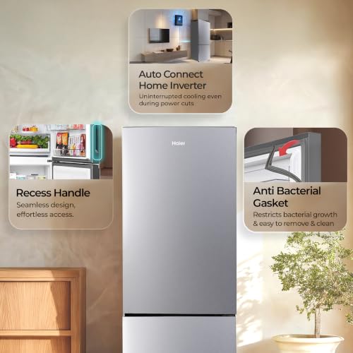 Image of Haier 237 L 2 Star Frost Free Twin Inverter Double Door Bottom Mount Refrigerator with Extra Spacious 2X Veg Box (HEB-242EGSA-P, Moon Silver, 2026 Model)