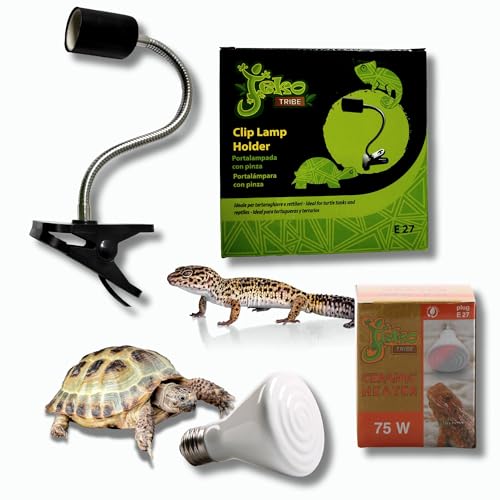 Lampada Riscaldante In Ceramica 75 W + Portalampada Con Pinza e Interruttore, Kit Completo Per Terrari – Calore Senza Luce Per Tartarughe, Lucertole, Camaleonti, Pogone, Serpenti | Pet Tribe