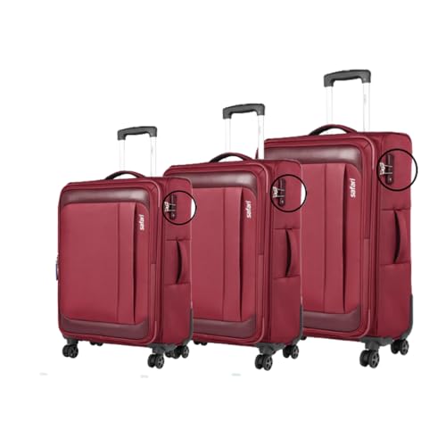 Image of Safari Polyester Slant Pro Soft-Sided Polyester 5 Years Warranty 8 Wheel Luggage Set Of 3 8 Spinner Wheels Trolley Bags (59 CM, 71 CM & 81 CM) (Red), S,M & L