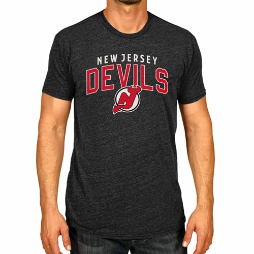 Wright & Ditson NHL Adult Powerplay Heathered Unisex T-Shirt - 100% Cotton - Tagless and Comfortable (New Jersey Devils - Black Heather, Large)